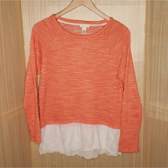 Westbound Womens Orange Crew Sweater With Eyelet Trim Large - Picture 1 of 5